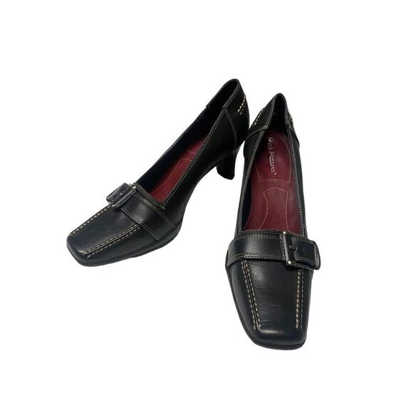 Hush Puppies Pamela Pumps With Buckle Black Leather 9M - Picture 1 of 6